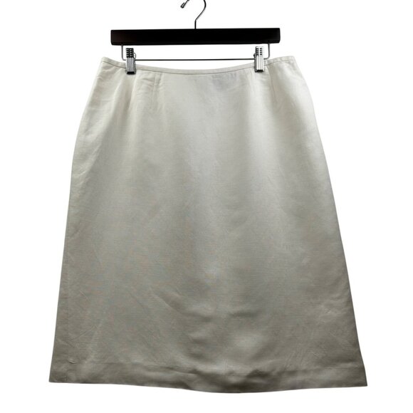 Kasper White Linen Blend Lined Skirt Knee-Length Summer Classic Size 12 - Picture 1 of 6